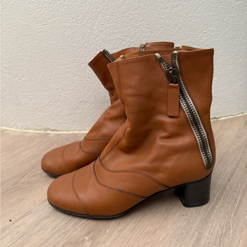 Chloe Tan Leather Ankle Boots - 37.5